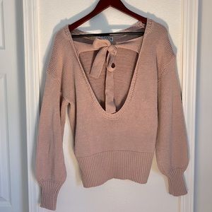 Open back bow tie pink sweater
